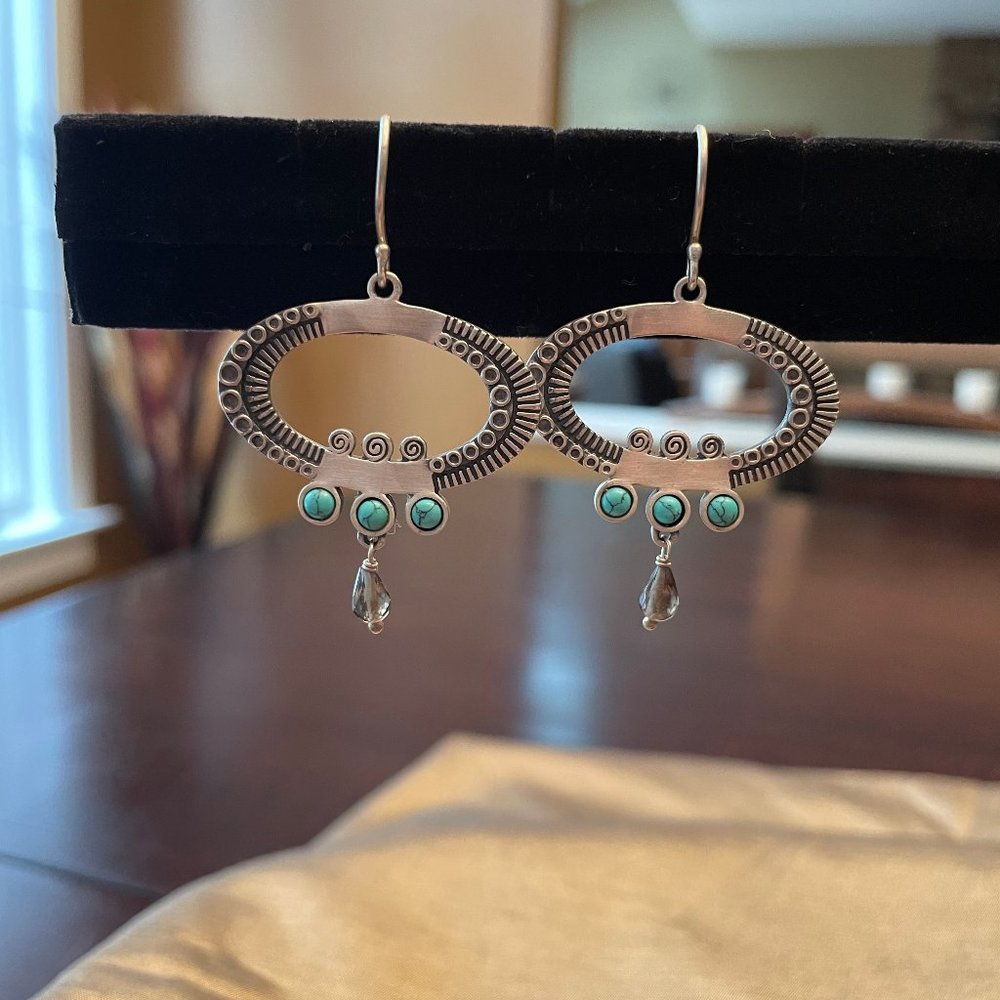 Silpada W2135 Textured Sterling Silver Earrings with Turquoise and Smoky Quartz